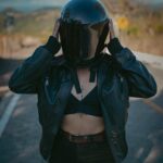 Stylish women's leather motorcycle jacket in a modern design