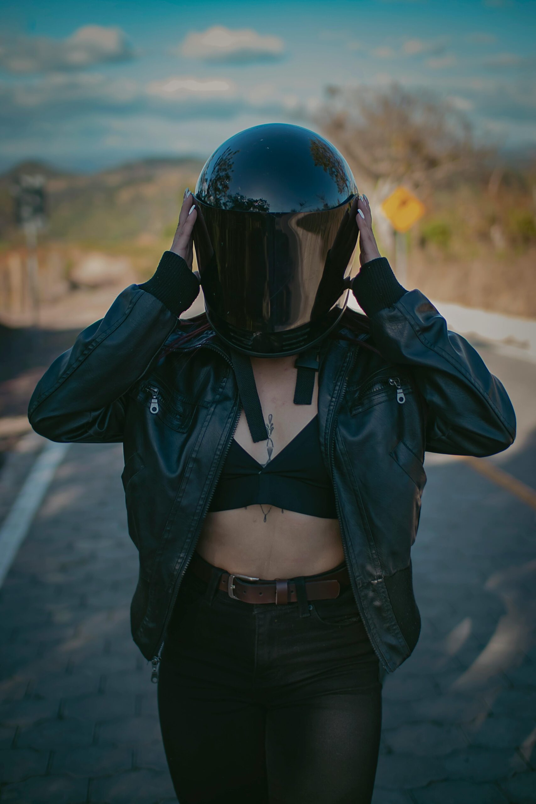 Stylish women's leather motorcycle jacket in a modern design